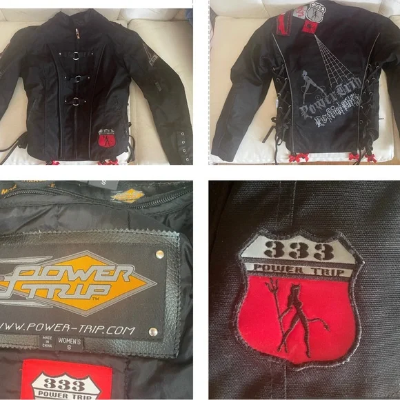 POWER TRIP MOTORCYCLE JACKET WITH AMOR BACK , ELBOW, SHOULDER PADDED PROTECTION - Picture 8 of 8